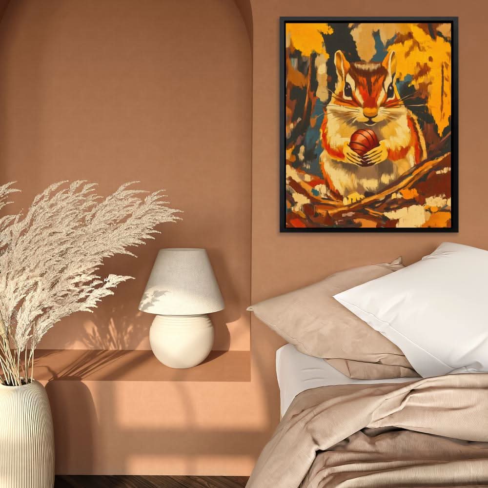 Chipmunk Nut Treasure - Wall Art in Black Frame