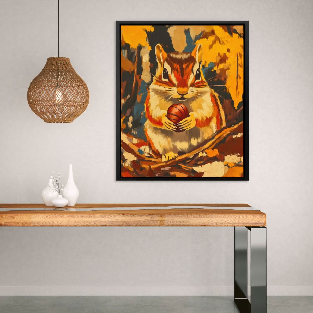 Chipmunk Nut Treasure - Brown Canvas Wall Art