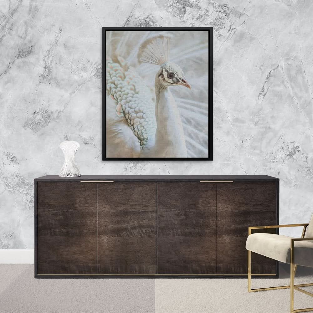 Chromatic Peacock - Modern White Canvas Wall Art