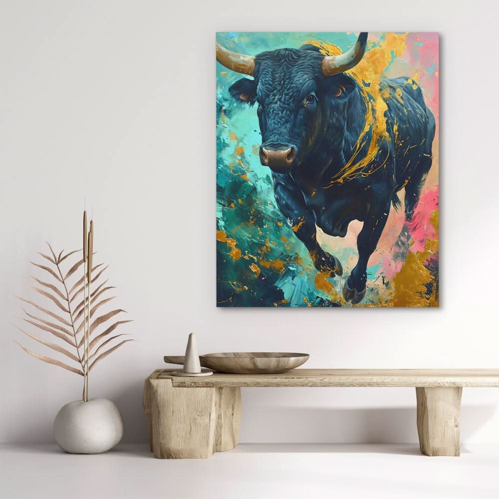 Chromatic Stampede - Gold Wall Art for Office