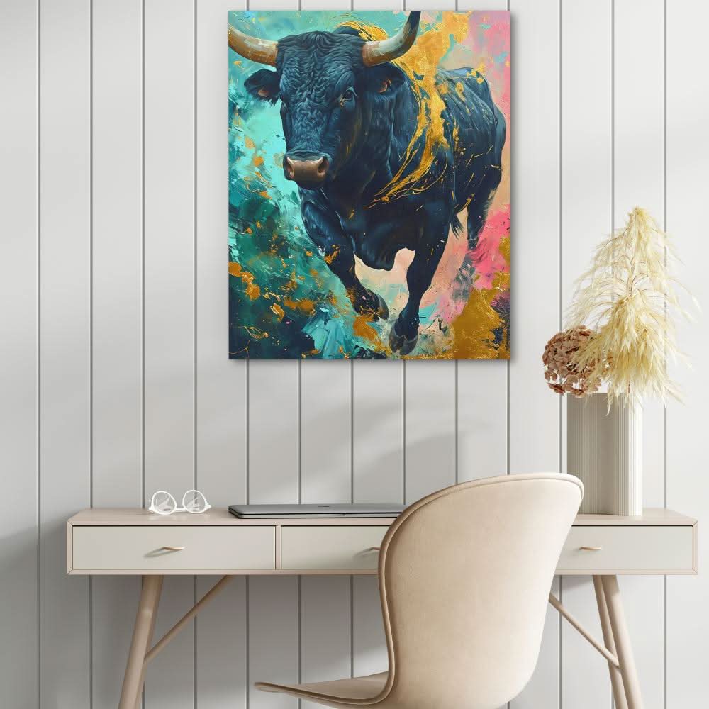 Chromatic Stampede - Gold Bull Canvas Print
