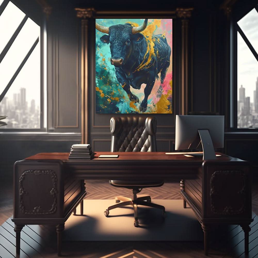 Chromatic Stampede - Gold Canvas Wall Art