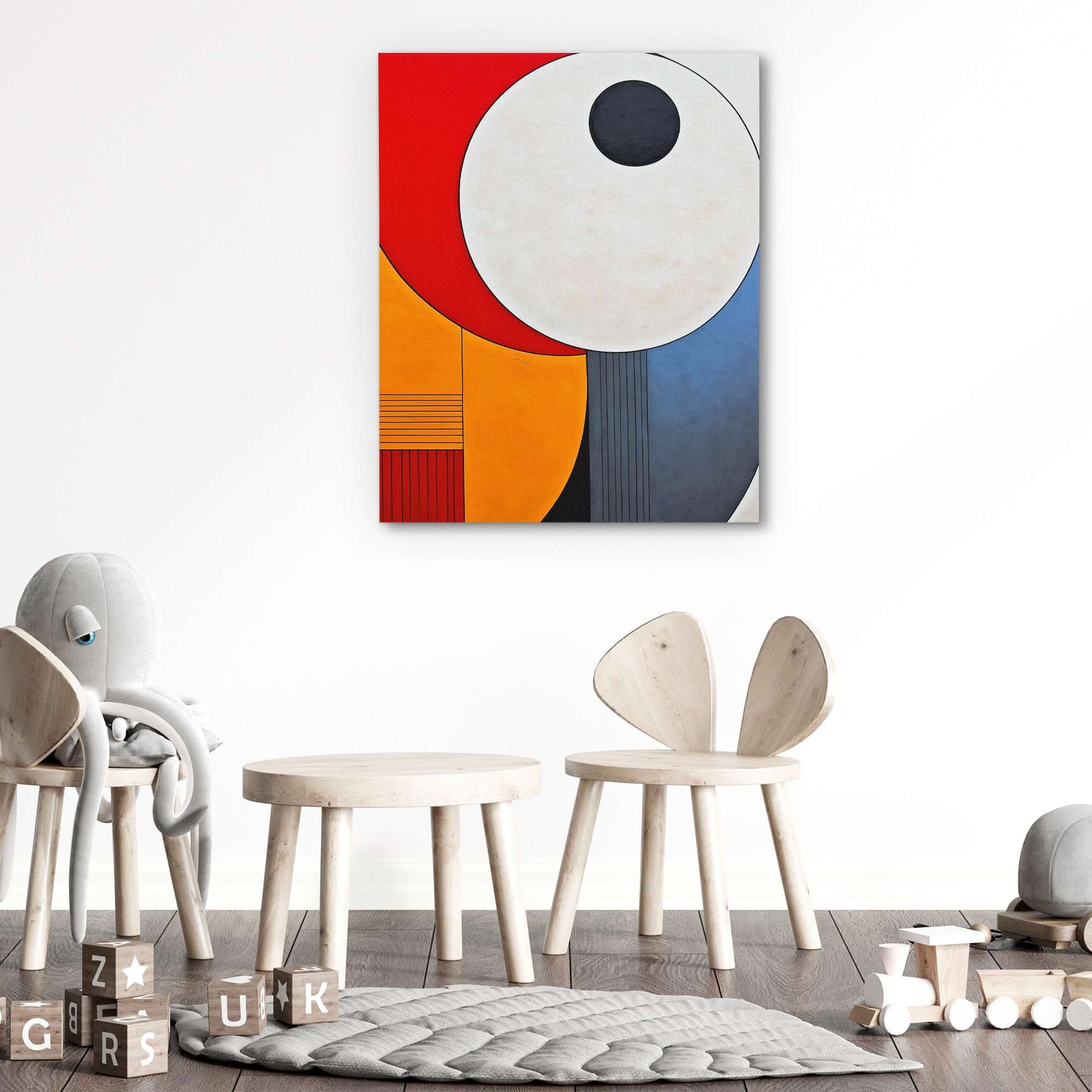 Circling Colors - Minimalist White Canvas Wall Art