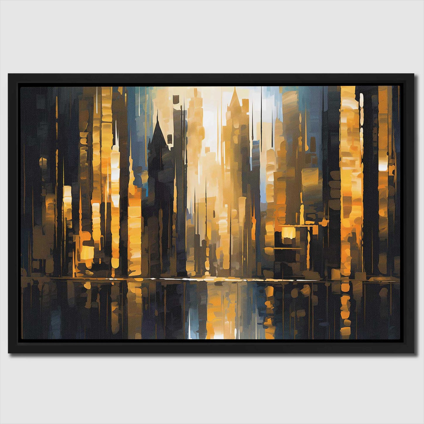City's Horizon - Black and Gold Canvas Wall Art