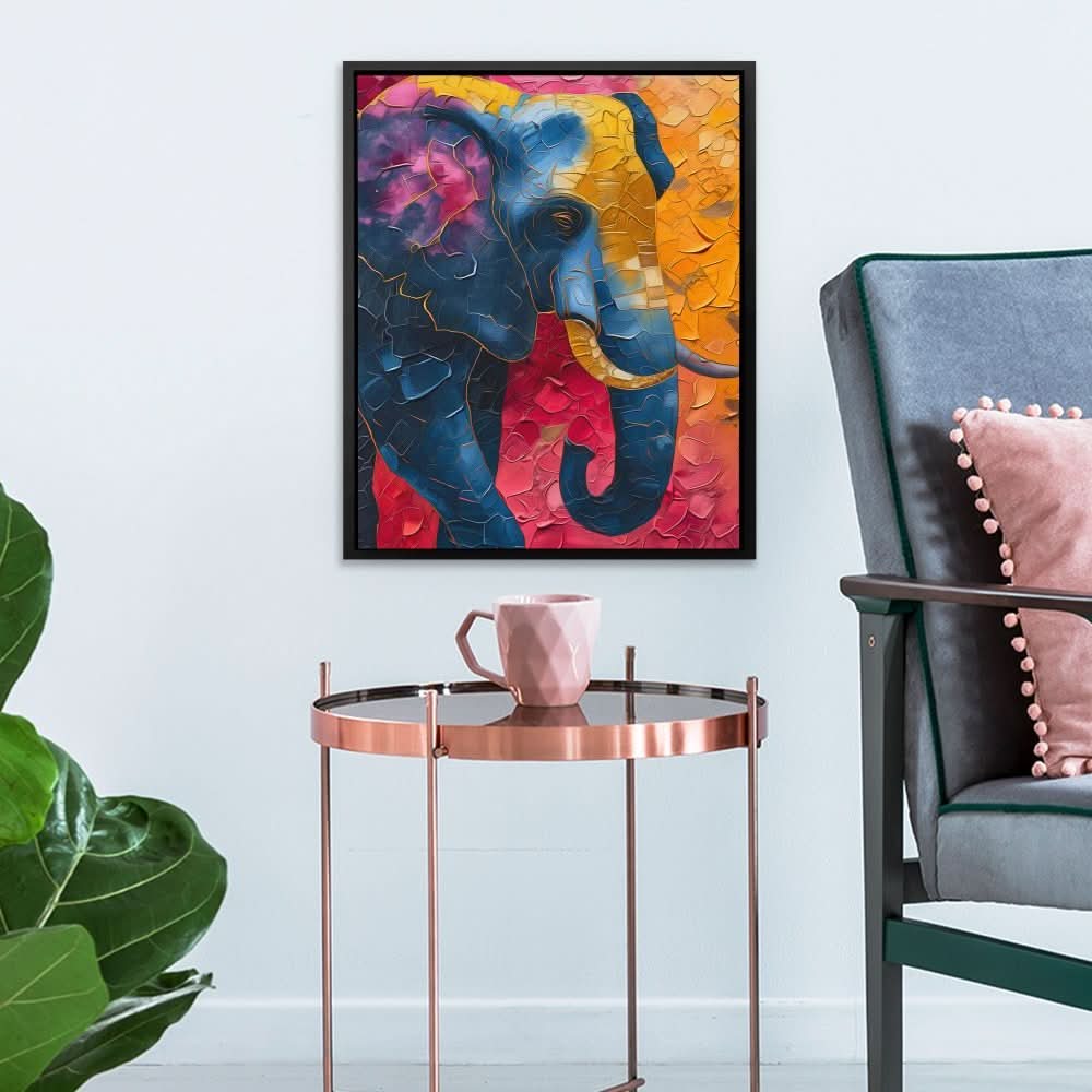 Classic Elephant - Abstract Wall Art in Black Frame