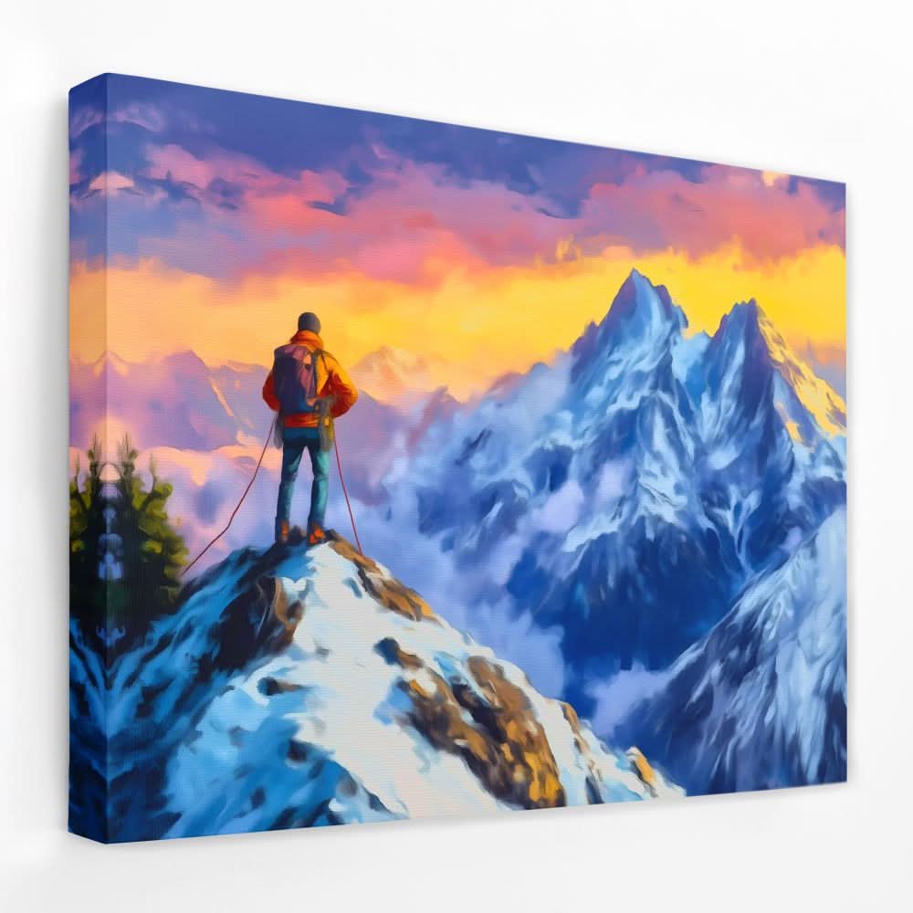 Climber on the Summit - Adventure Canvas Wall Art