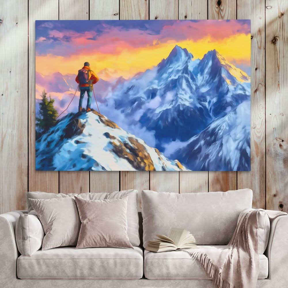 Climber on the Summit - Wall Art in Black Frame