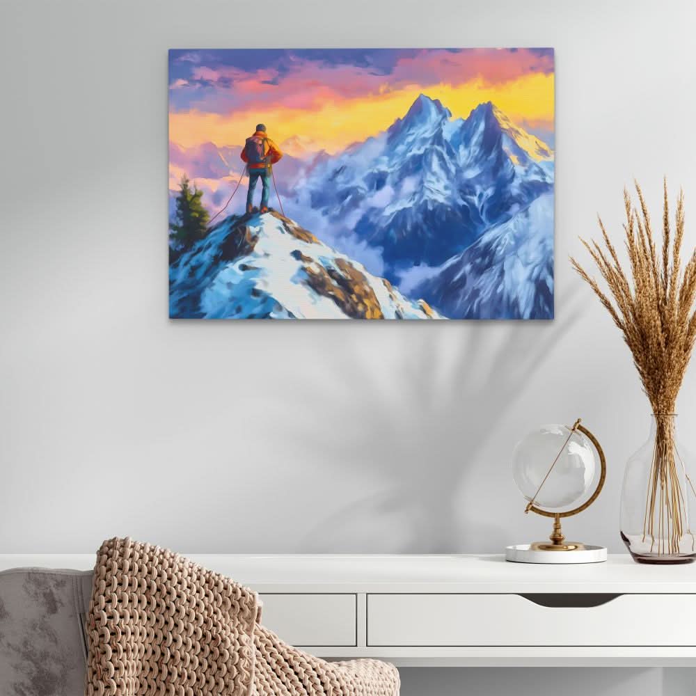 Climber on the Summit - Climbing Wall Art in Black Frame