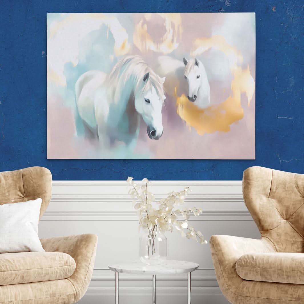 Cloudborne Stallions - Wall Art in Black Frame