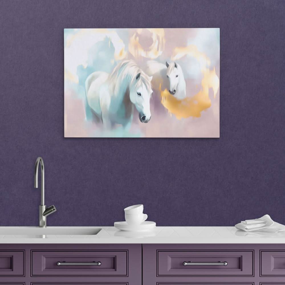 Cloudborne Stallions - Pastel Canvas Wall Art