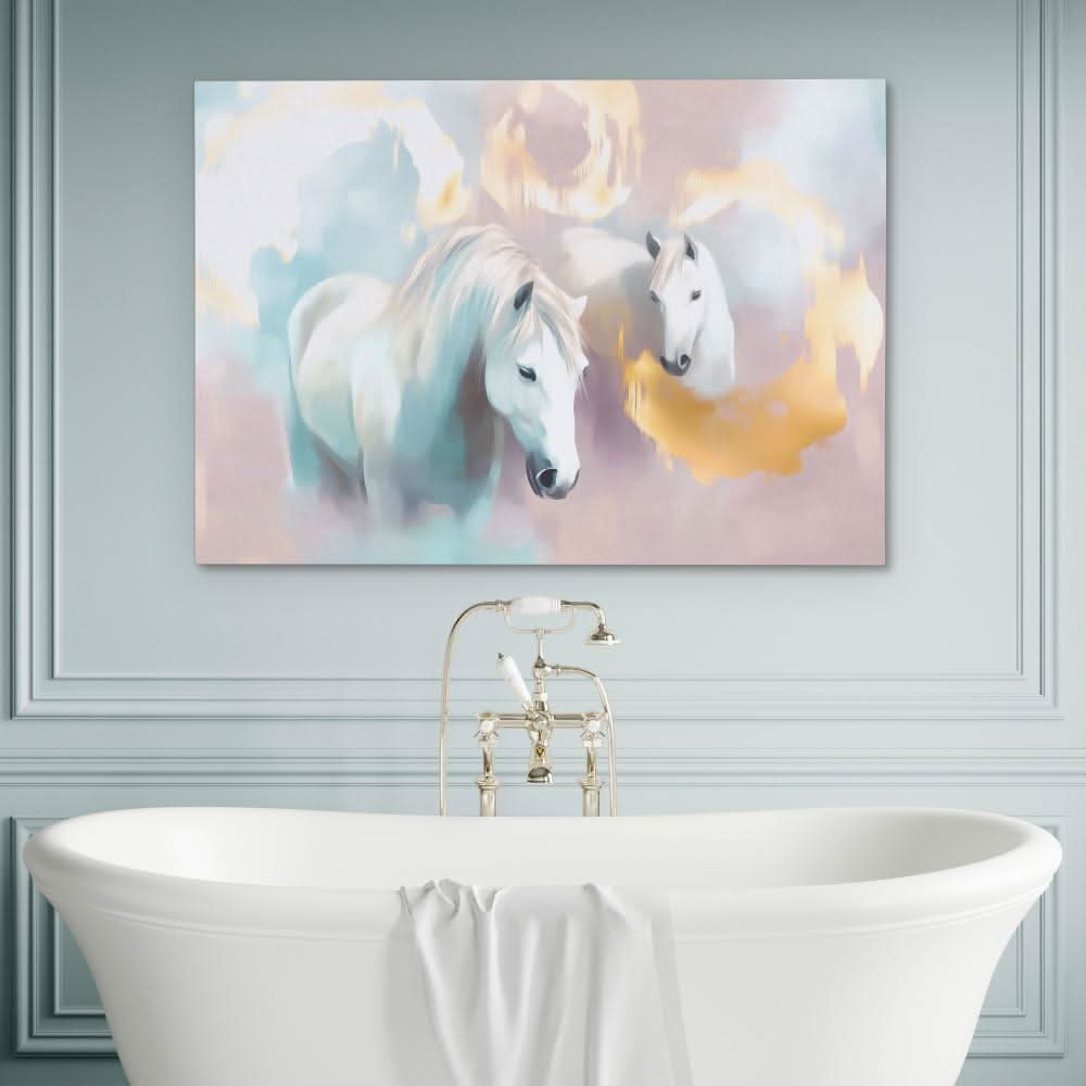 Cloudborne Stallions - Nature Wall Art in Black Frame