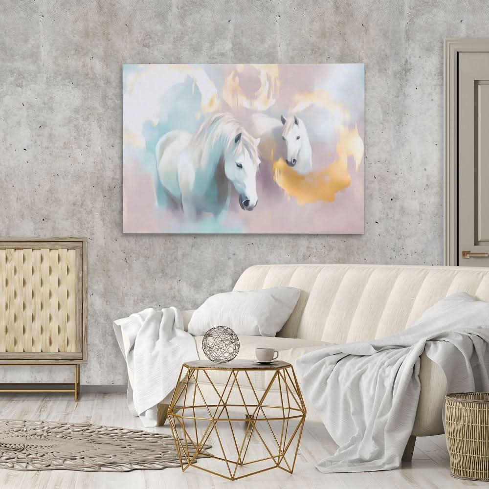 Cloudborne Stallions - Pastel Nature Canvas Print