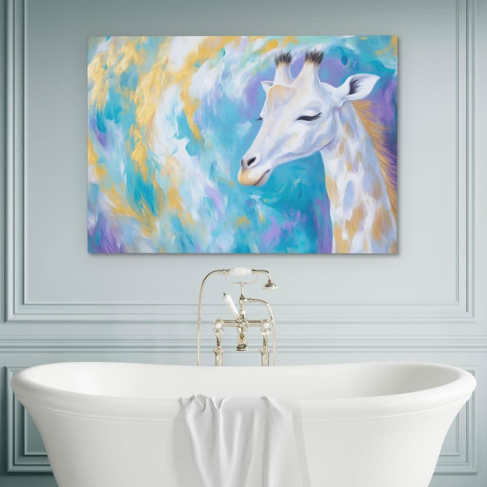 Cloudwalker Giraffe - Blue Canvas Wall Art