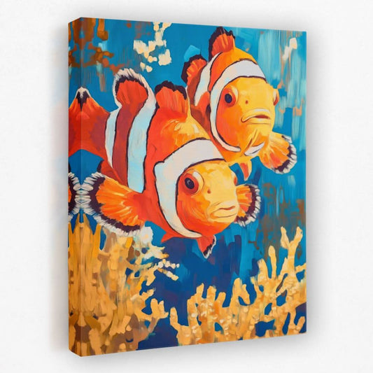 Clownfish Coral Splash - Beach House Canvas Wall Art
