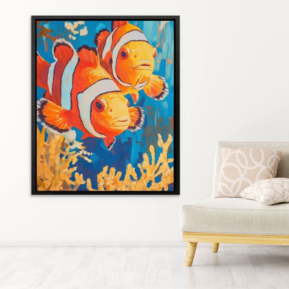 Clownfish Coral Splash - Colorful Coastal Canvas Print