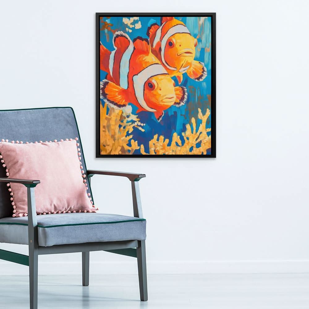 Clownfish Coral Splash - Colorful Wall Art for Bathroom