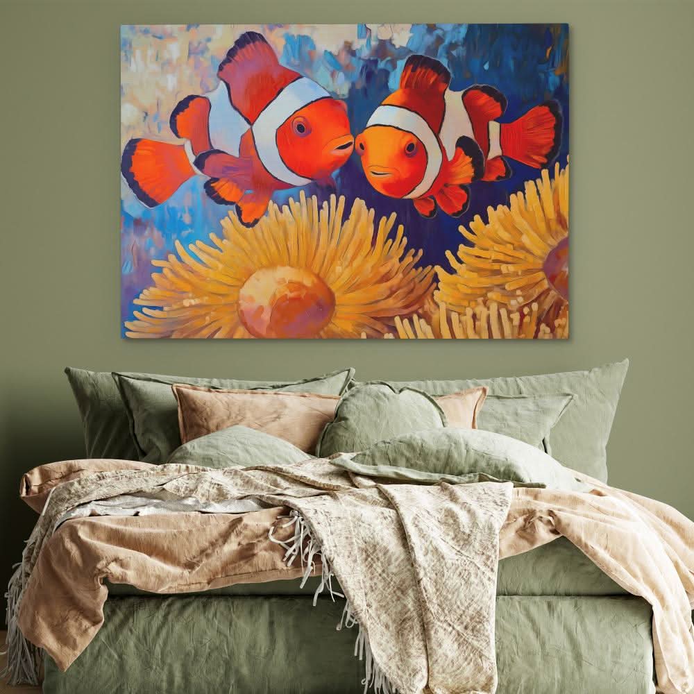 Clownfish Kiss - Coastal Wall Art in Black Frame