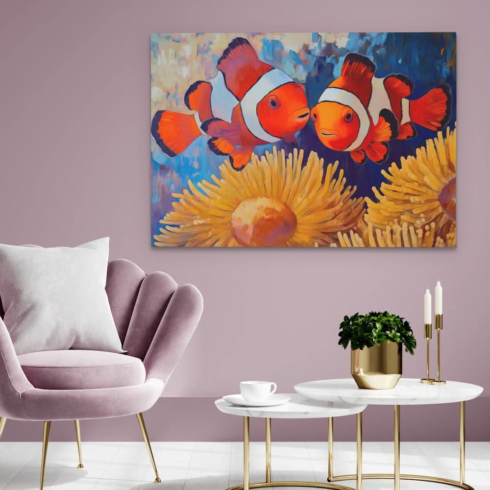 Clownfish Kiss - Colorful Wall Art for Bathroom