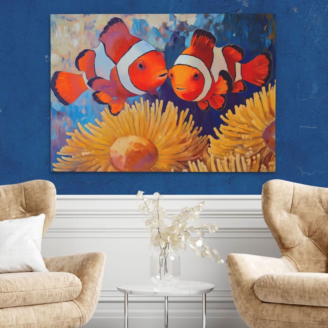 Clownfish Kiss - Wall Art in Black Frame