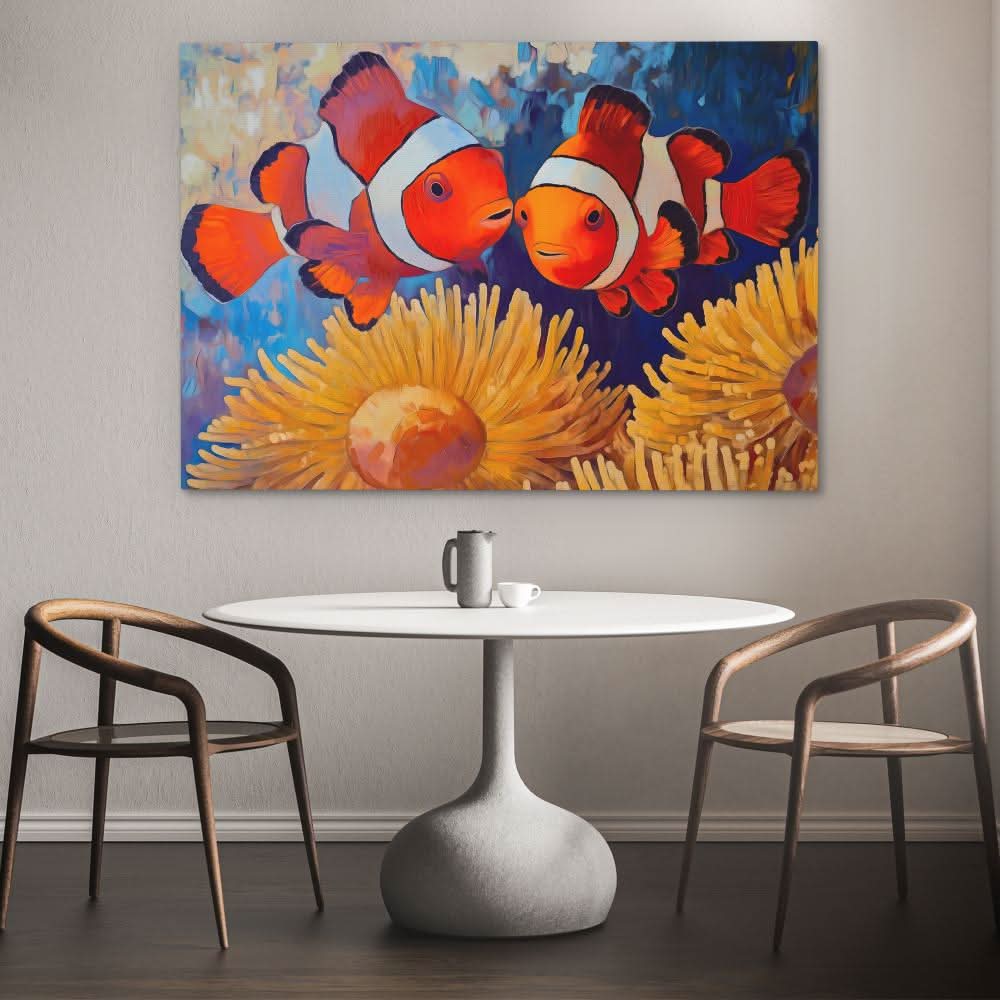 Clownfish Kiss - Colorful Canvas Wall Art