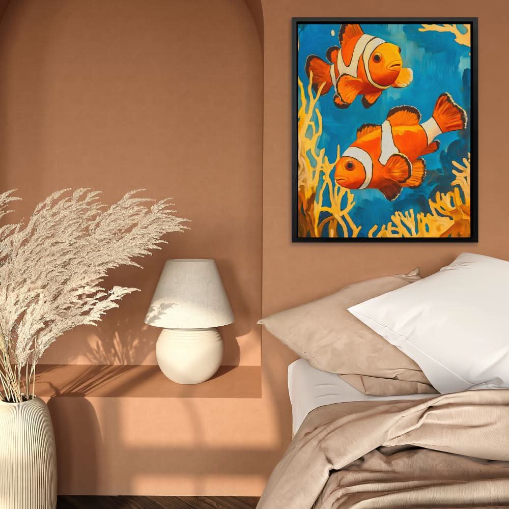 Clownfish Reef Wander - Wall Art in Black Frame