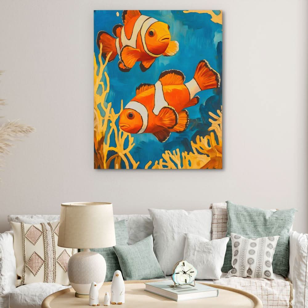 Clownfish Reef Wander - Beach House Art for Bathroom