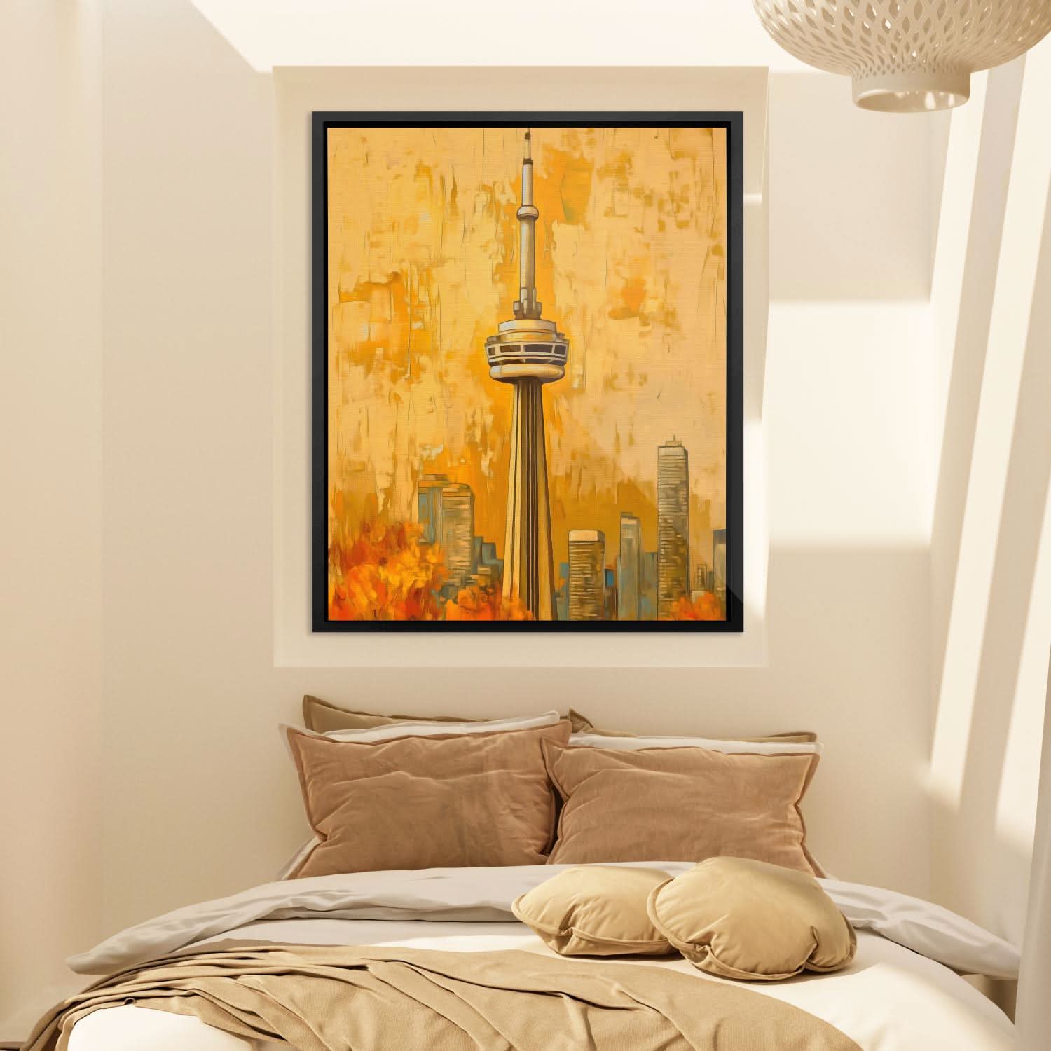 CN Tower in Fall Colors - Brown City Skyline Canvas Print