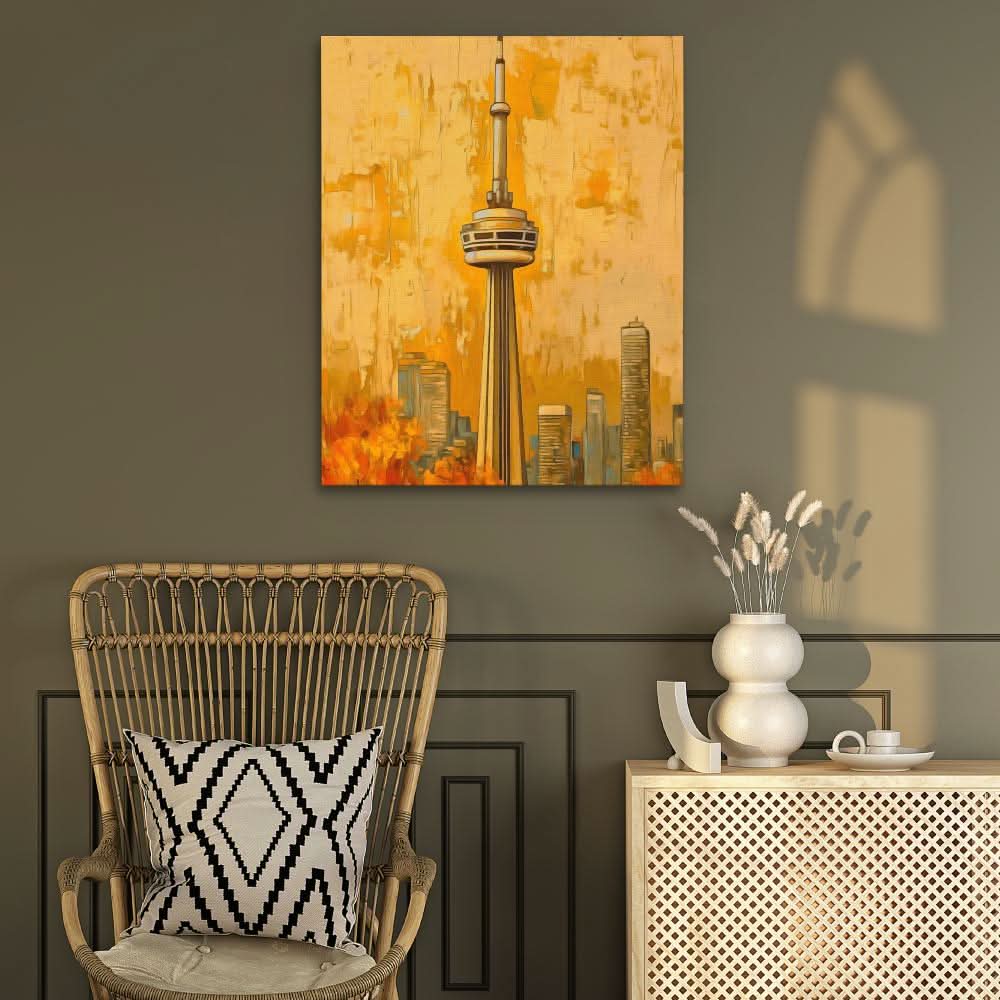 CN Tower in Fall Colors - Brown Canvas Wall Art