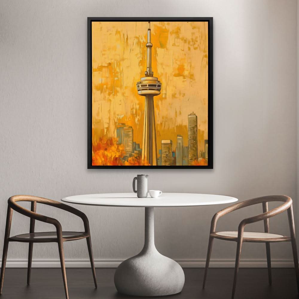 CN Tower in Fall Colors - City Skyline Wall Art in Black Frame