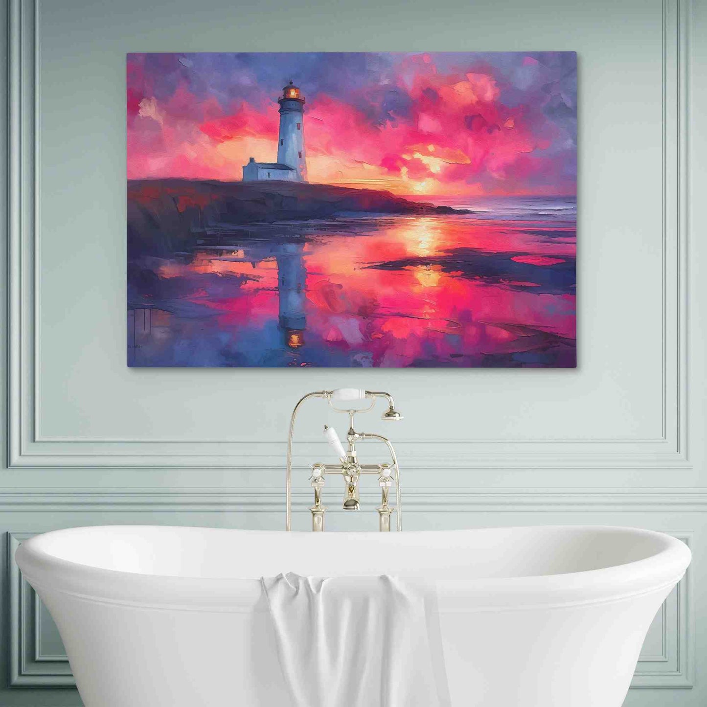 Coastal Beacon - Watercolor Wall Art in Black Frame