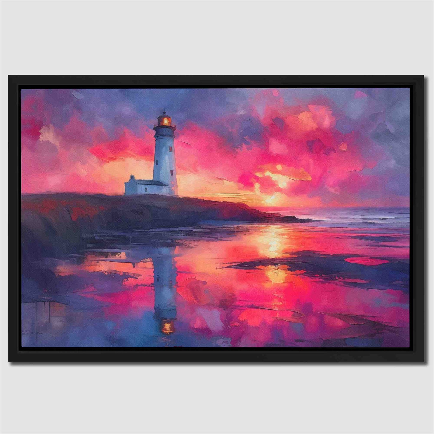 Coastal Beacon - Fuchsia Wall Art in Black Frame