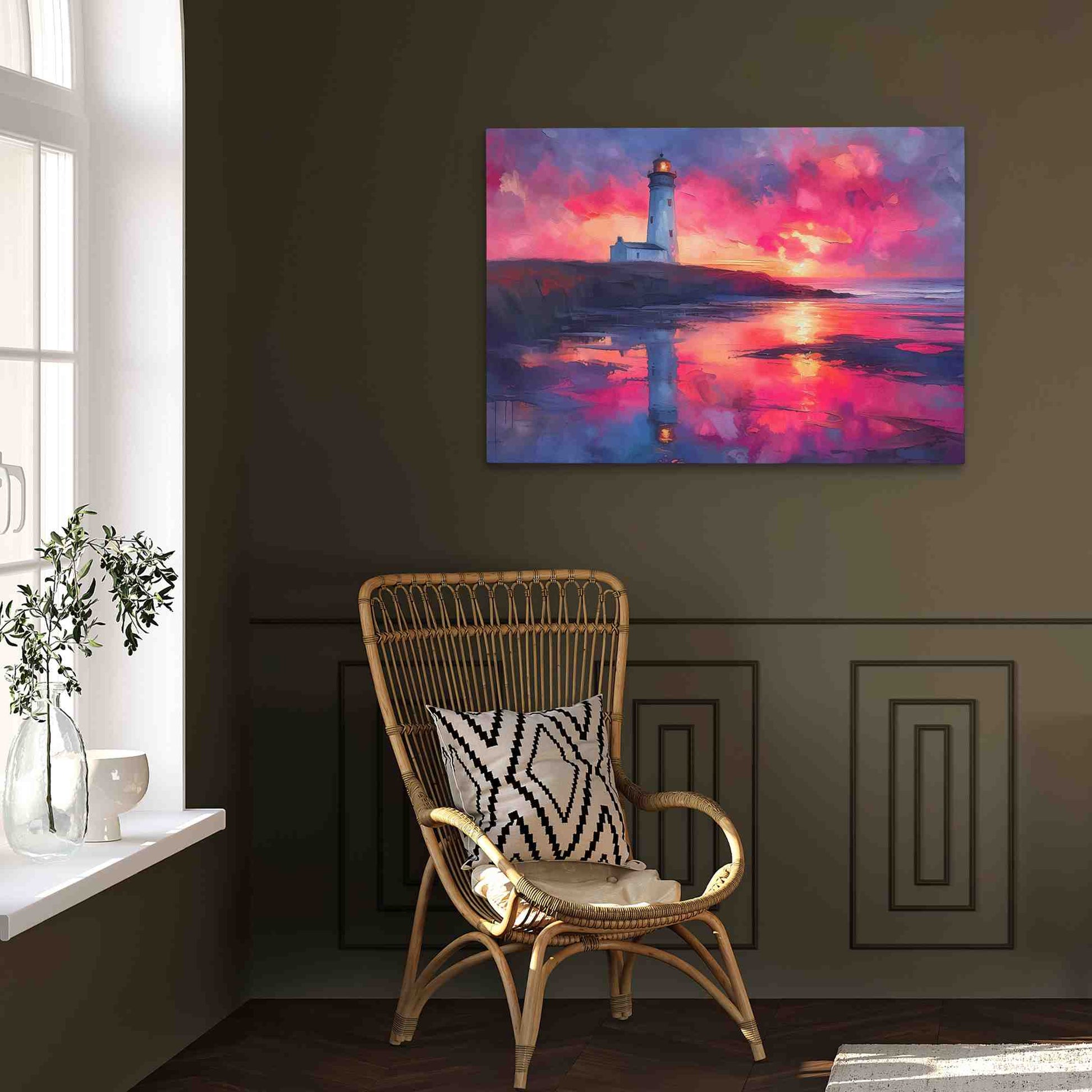 Coastal Beacon - Large Watercolor Canvas Print