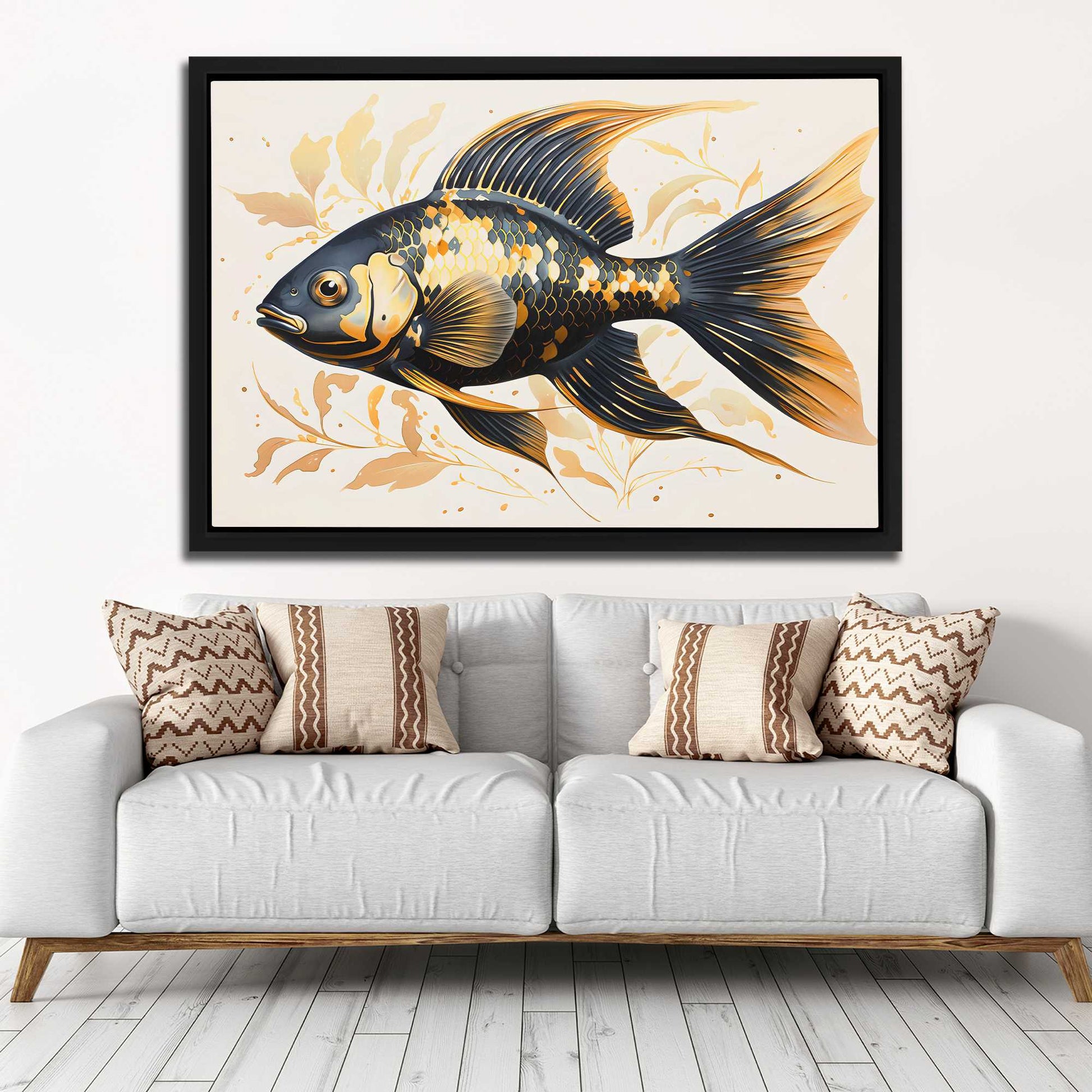 Coastal Chroma - Black and Gold Fish Canvas Print