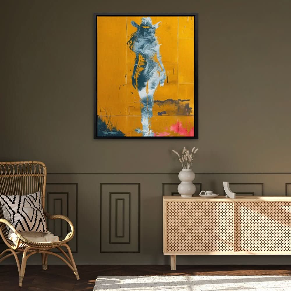 Coastal Cow Girl - Abstract Wall Art in Black Frame