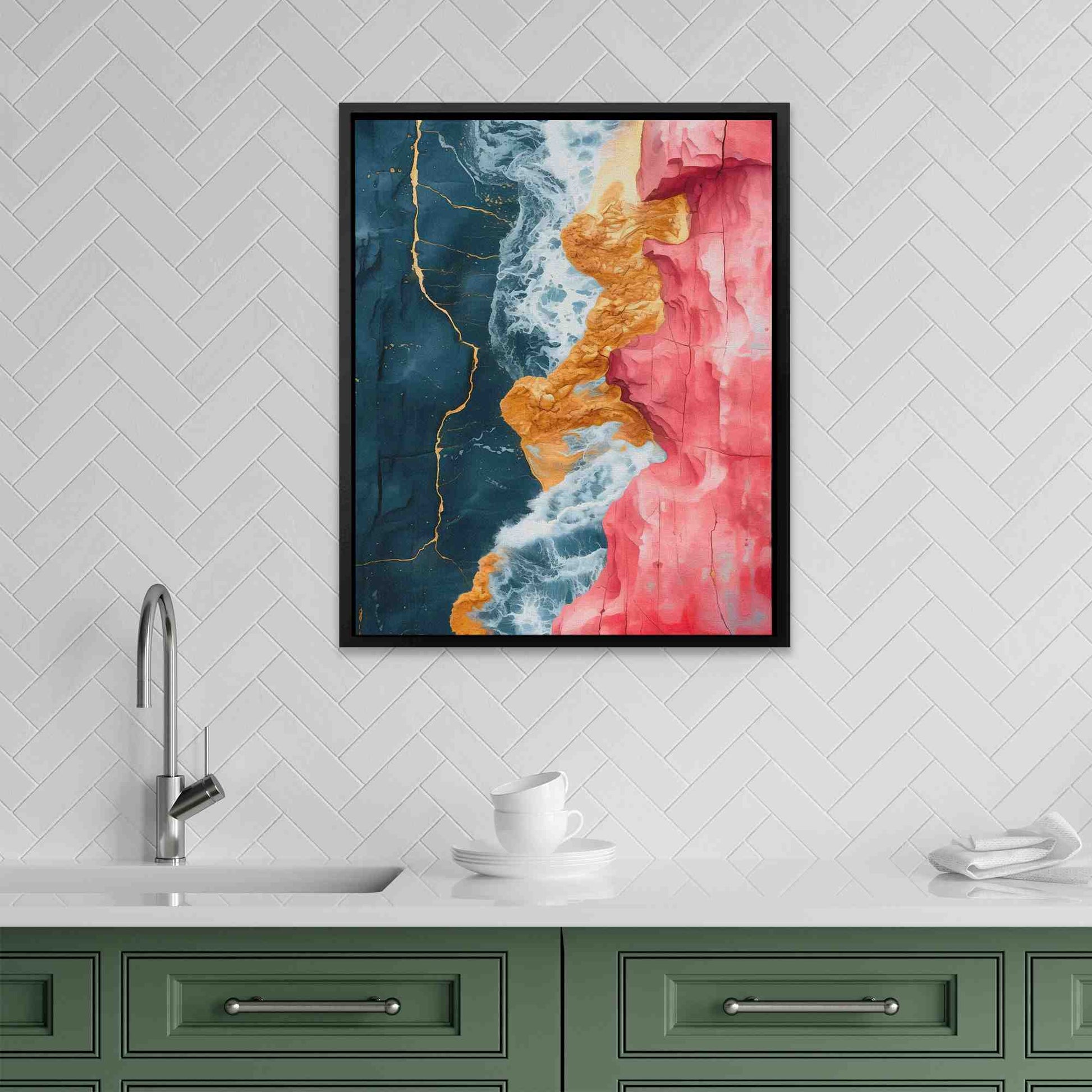 Coastal Layers - Abstract Wall Art in Black Frame