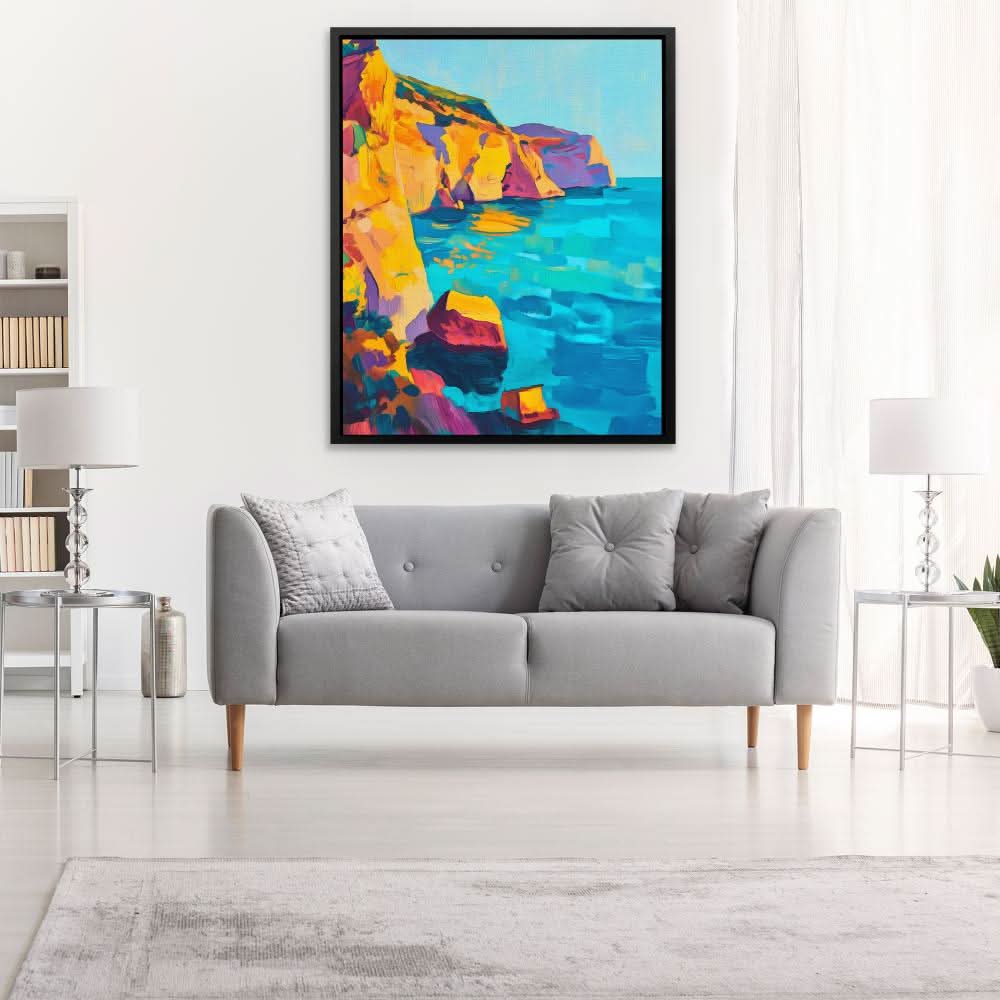 Coastal Sunset Rocks - Wall Art in Black Frame
