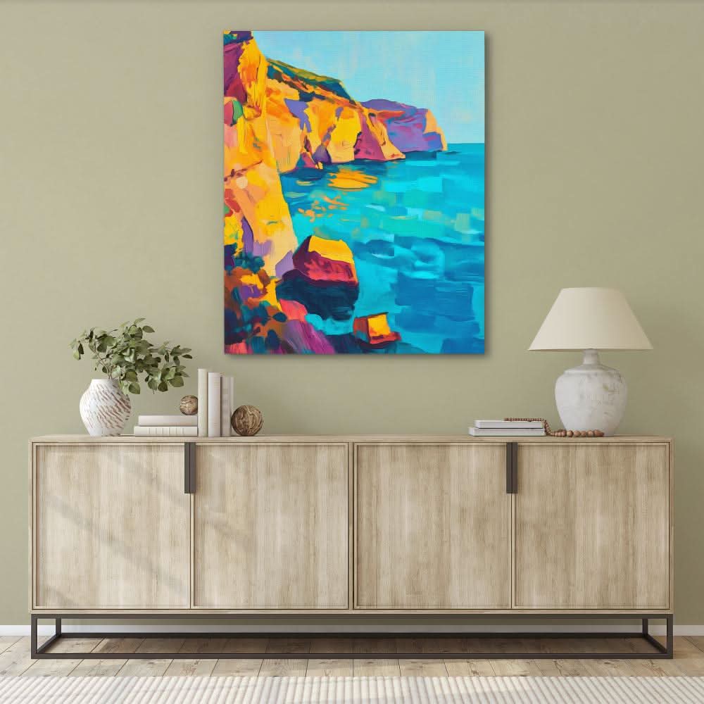 Coastal Sunset Rocks - Colorful Wall Art for Living Room