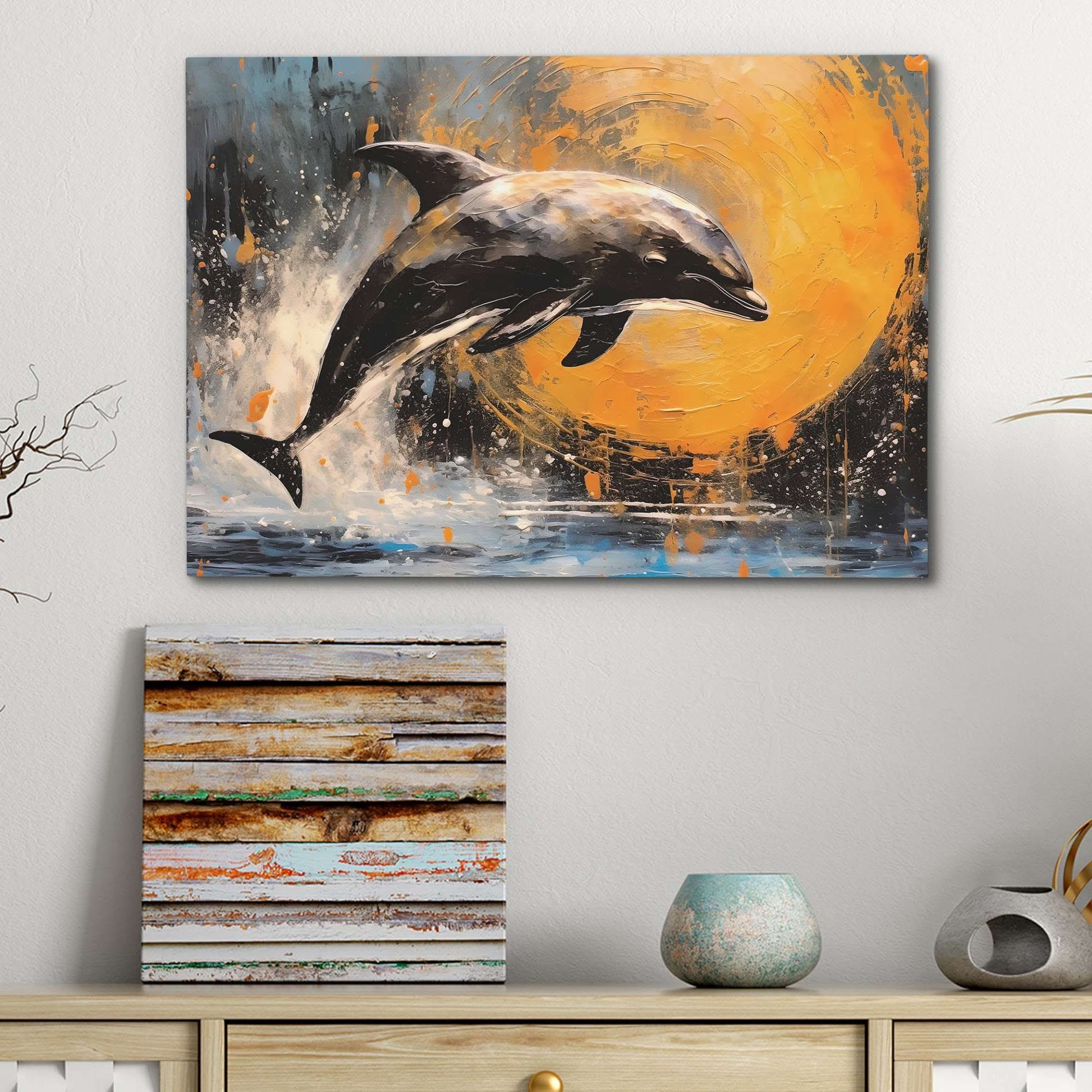 Coastal Wonders - Dolphin Wall Art in Black Frame