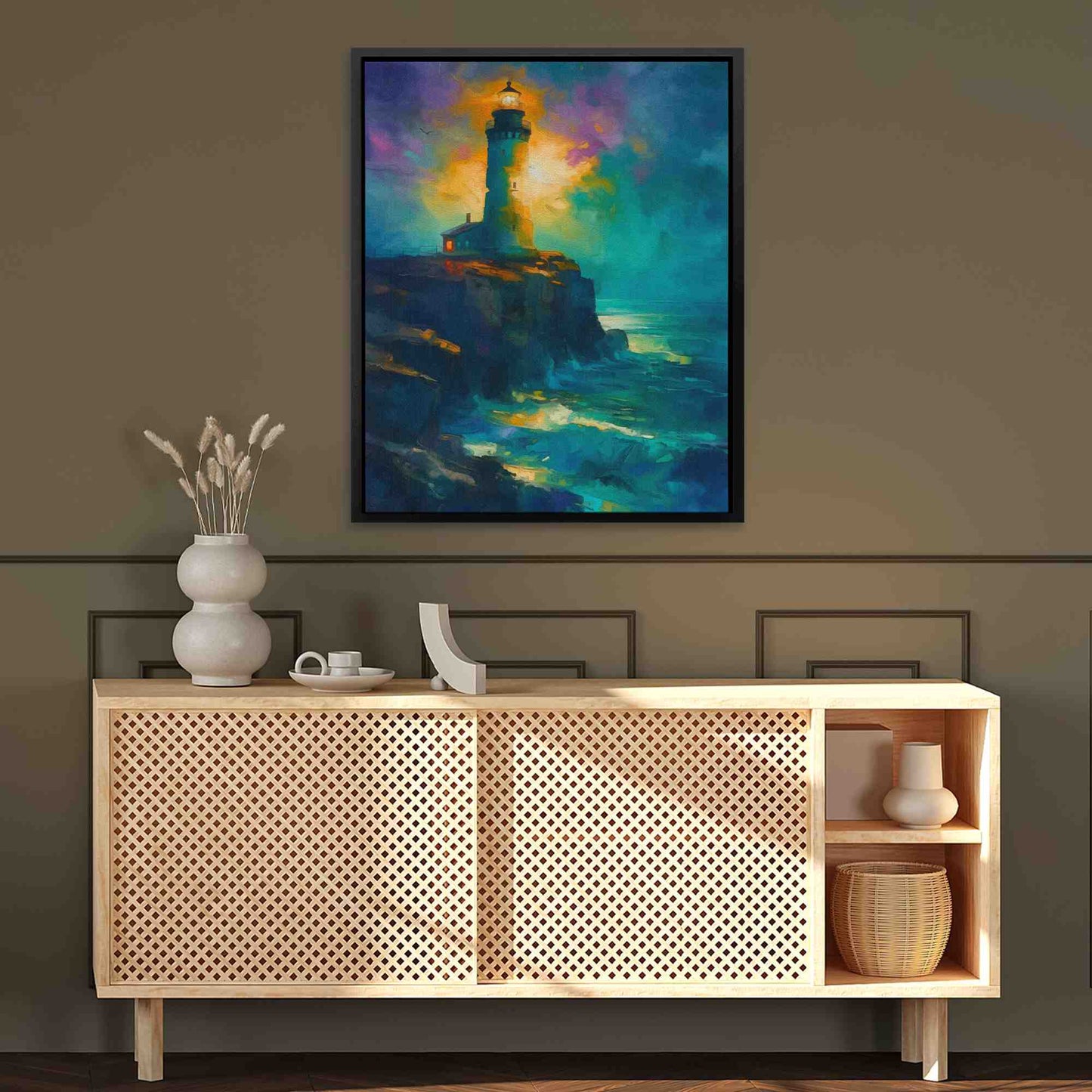 Coastline Viewer - Jade Wall Art in Black Frame
