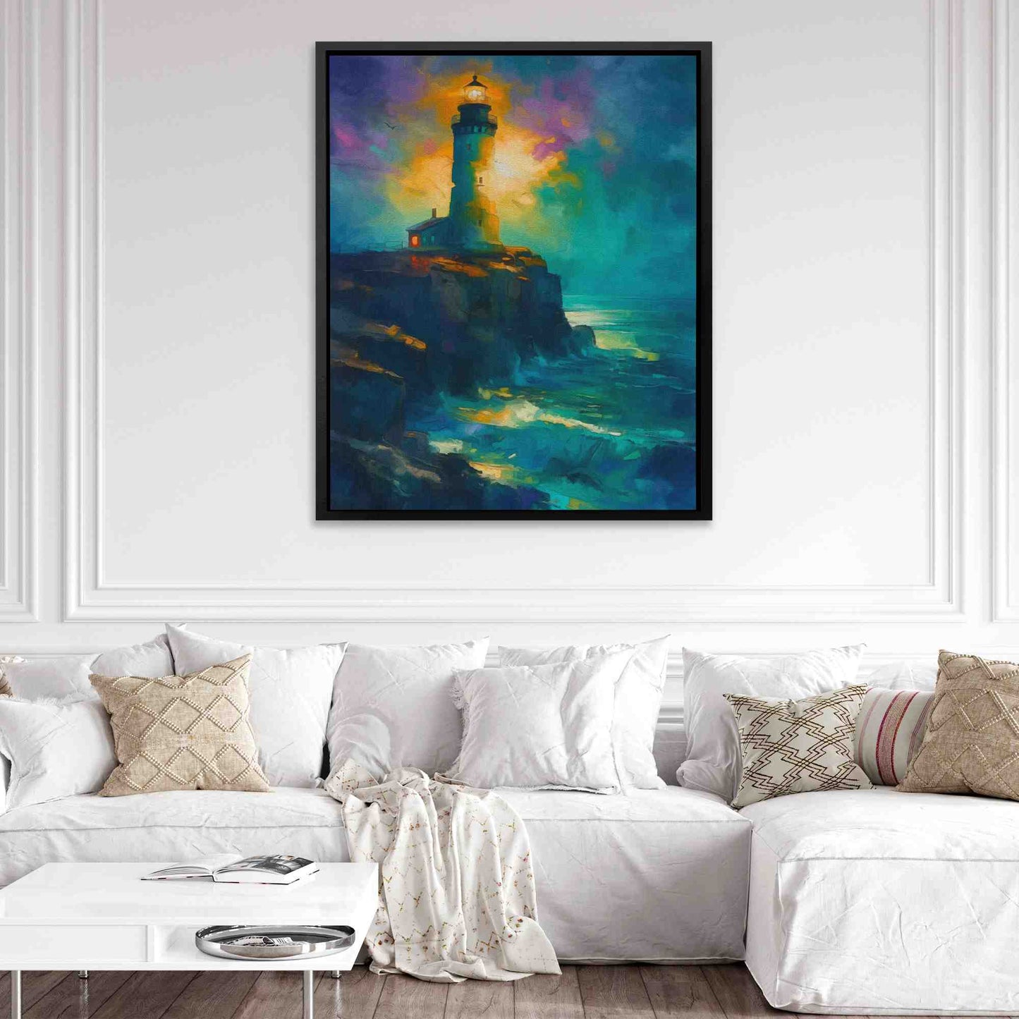Coastline Viewer - Watercolor Wall Art in Black Frame
