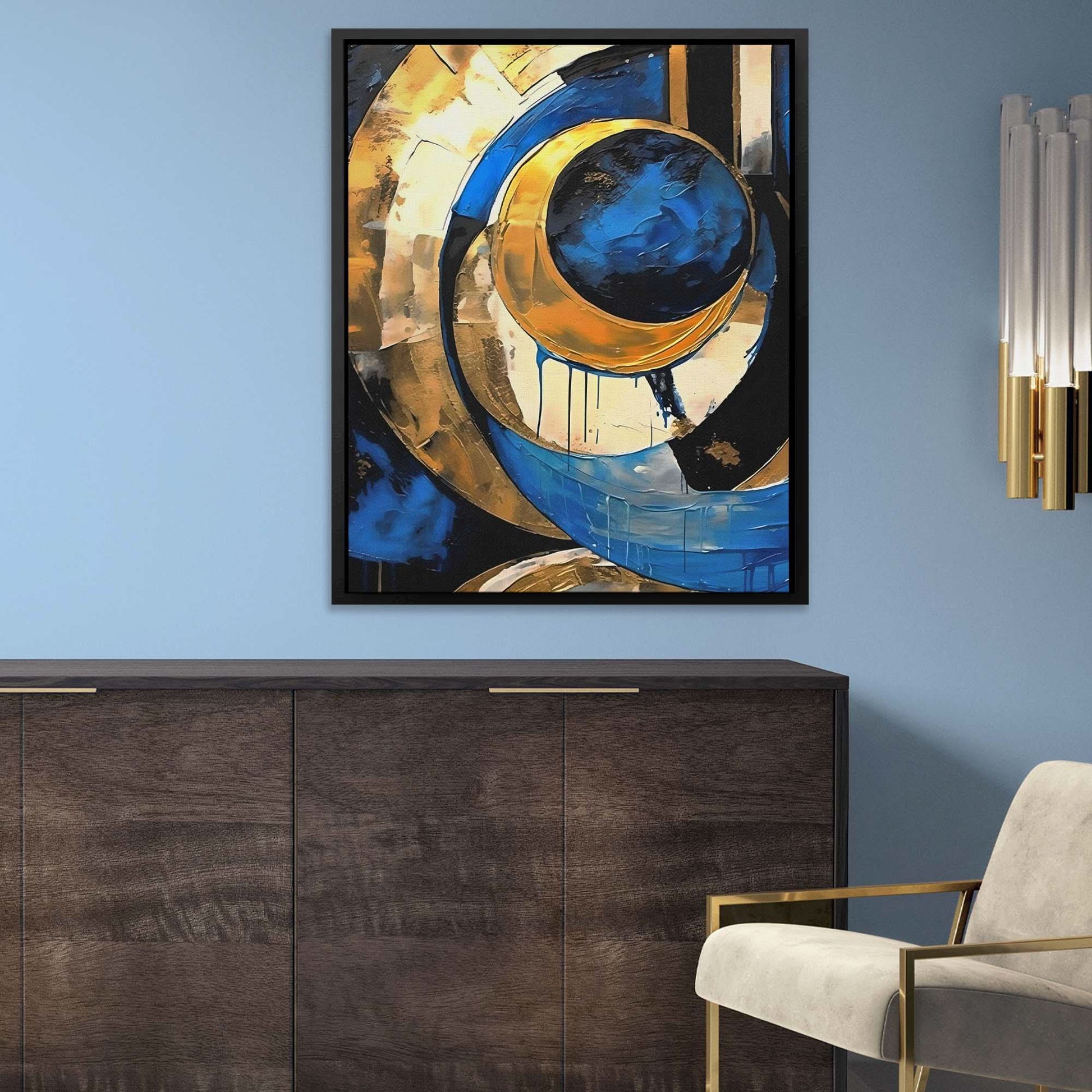 Cobalt Luxe - Abstract Wall Art in Black Frame