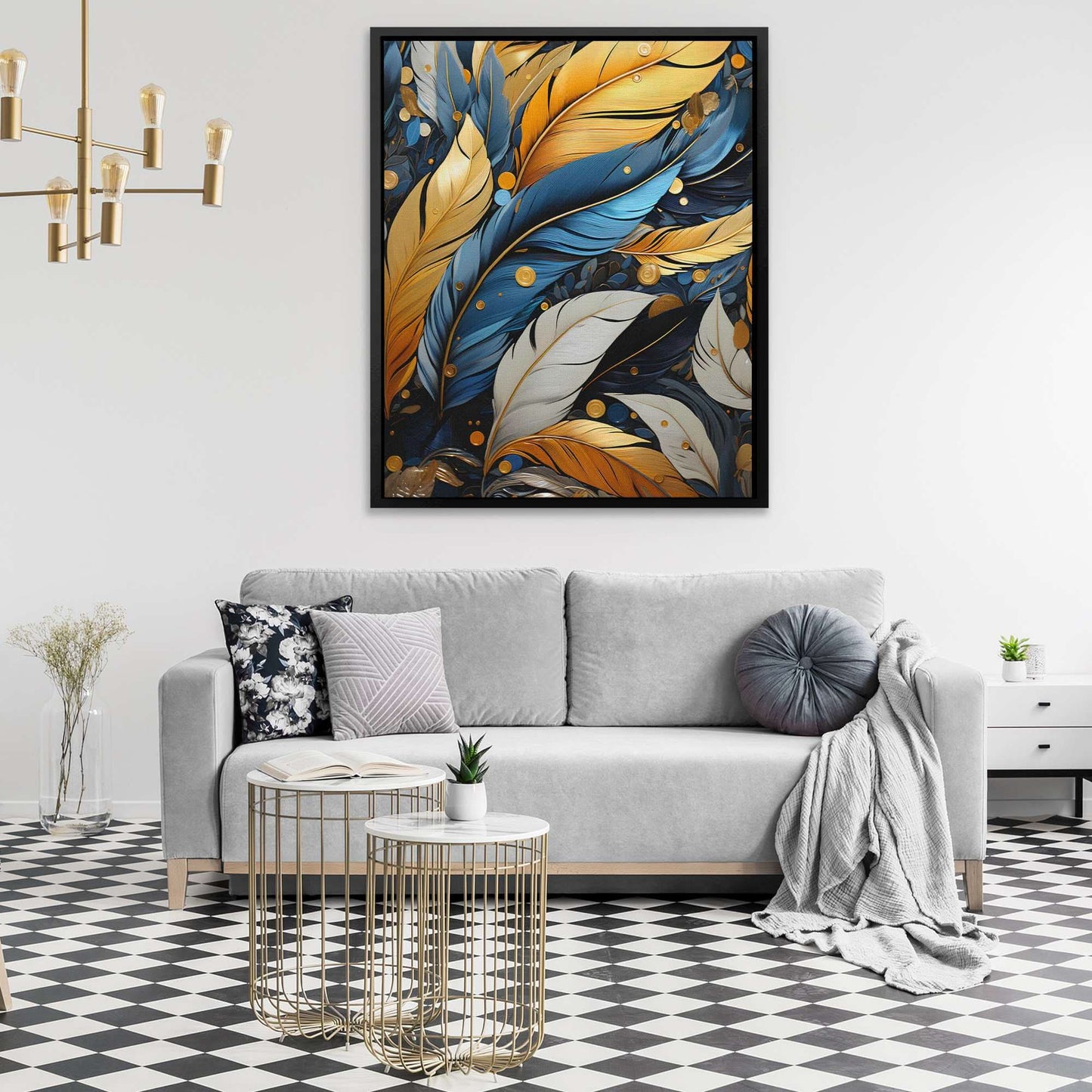 Cobalt Radiance - Black Feathers Canvas Print