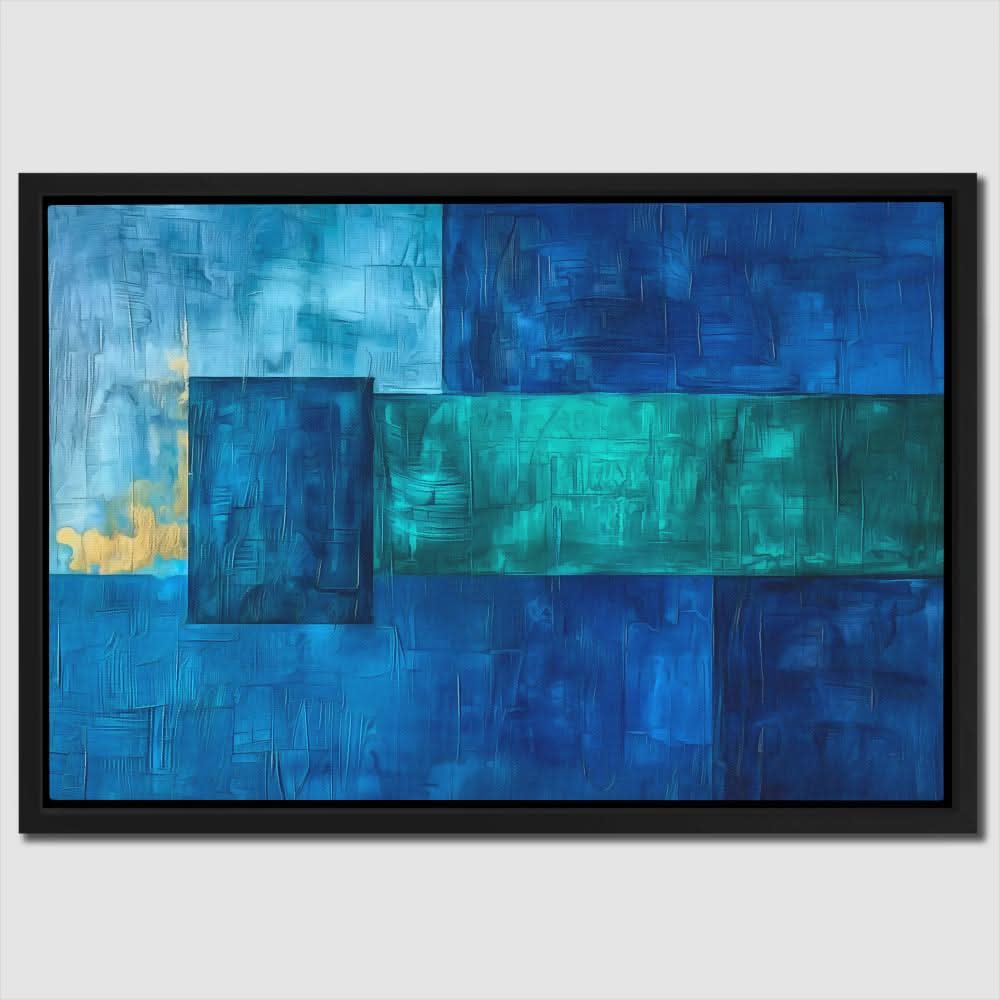 Cobalt Shapes - Navy Blue Wall Art in Black Frame