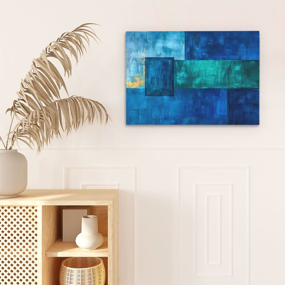 Cobalt Shapes - Contemporary Teal Canvas Wall Art