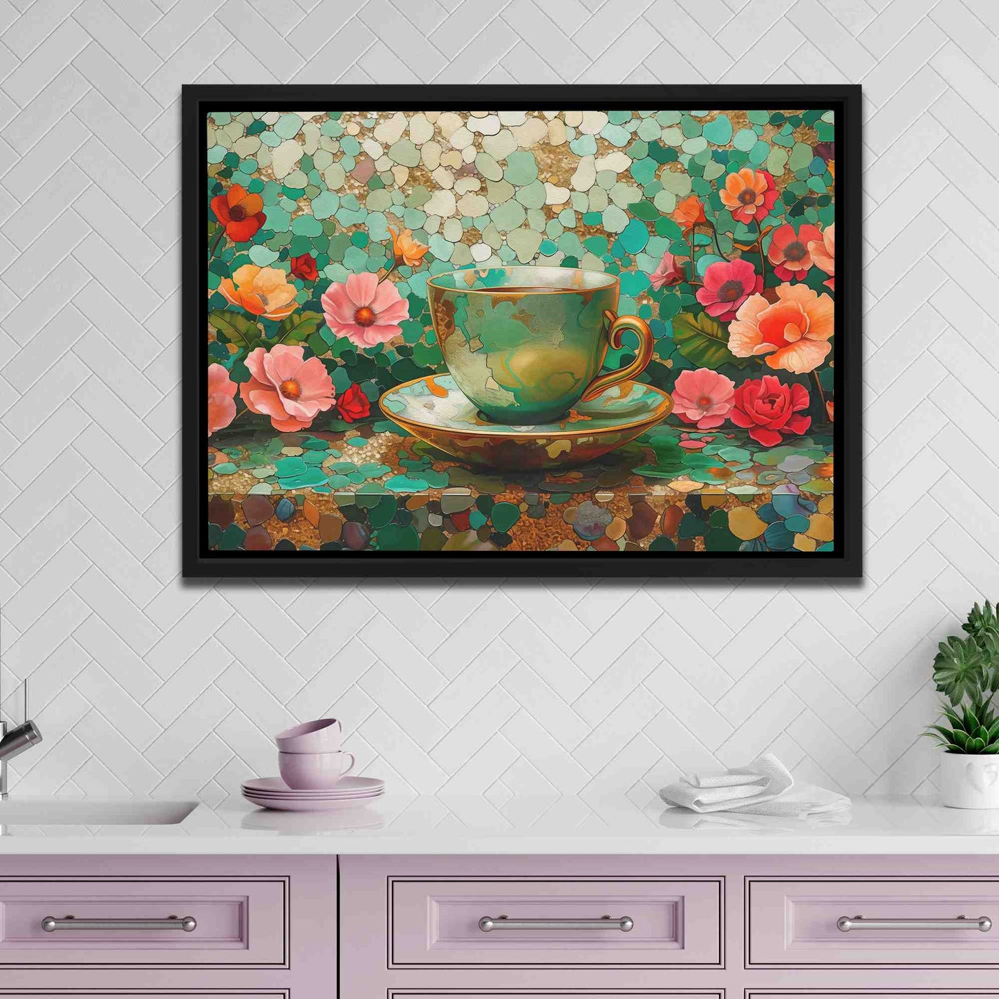 Coffee and Florals - Wall Art in Black Frame