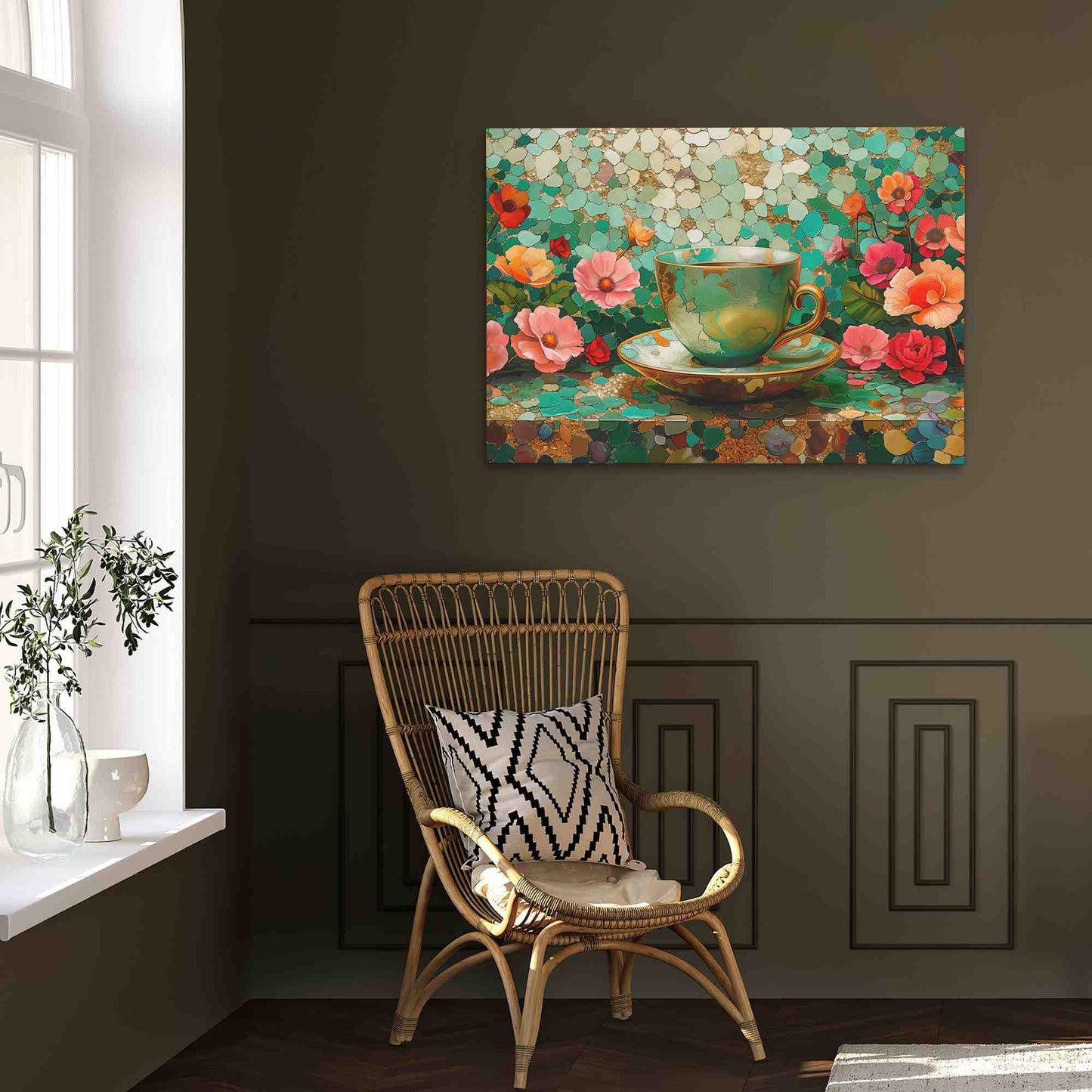 Coffee and Florals - Large Canvas Print