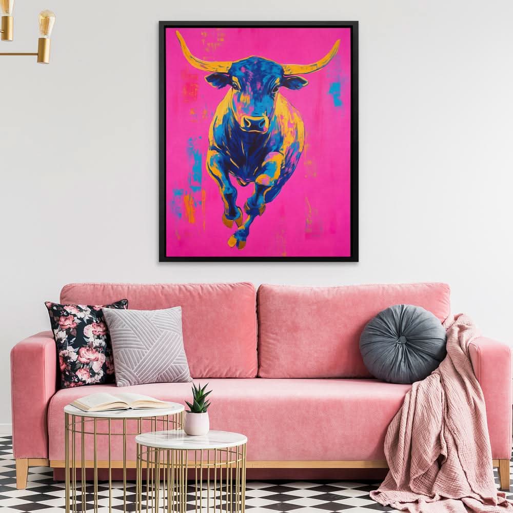 Color Burst Bull - Blue Wall Art for Lounge