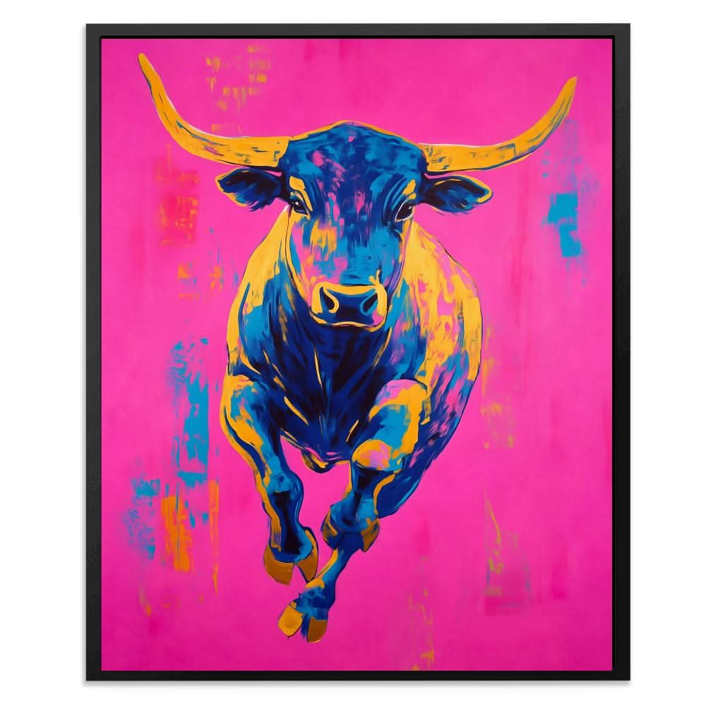 Color Burst Bull - Blue Canvas Wall Art