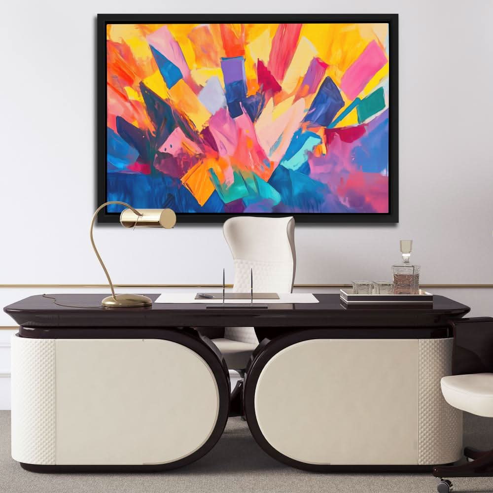 Colorful Abstract Crown - Pink and Purple Wall Art in Black Frame