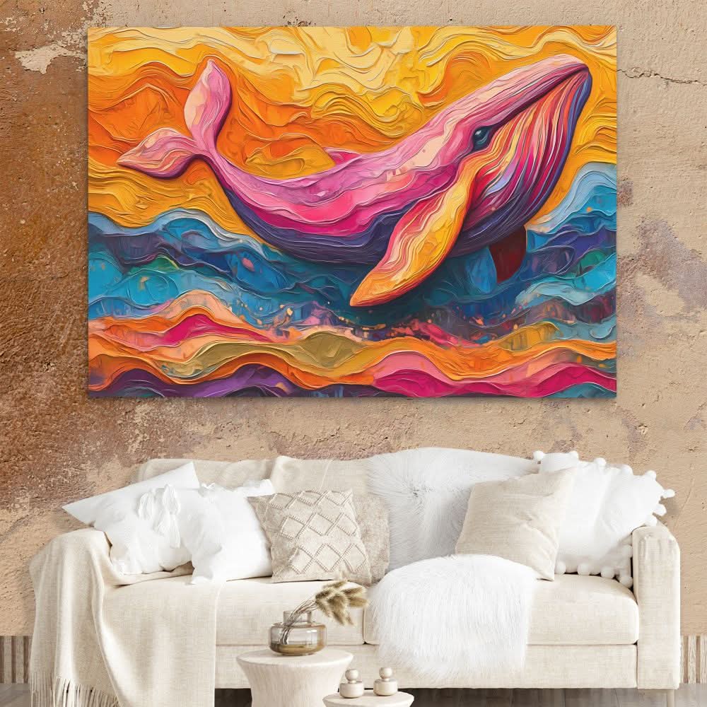 Colorful Abstract Whale - Beach Art for Bedroom